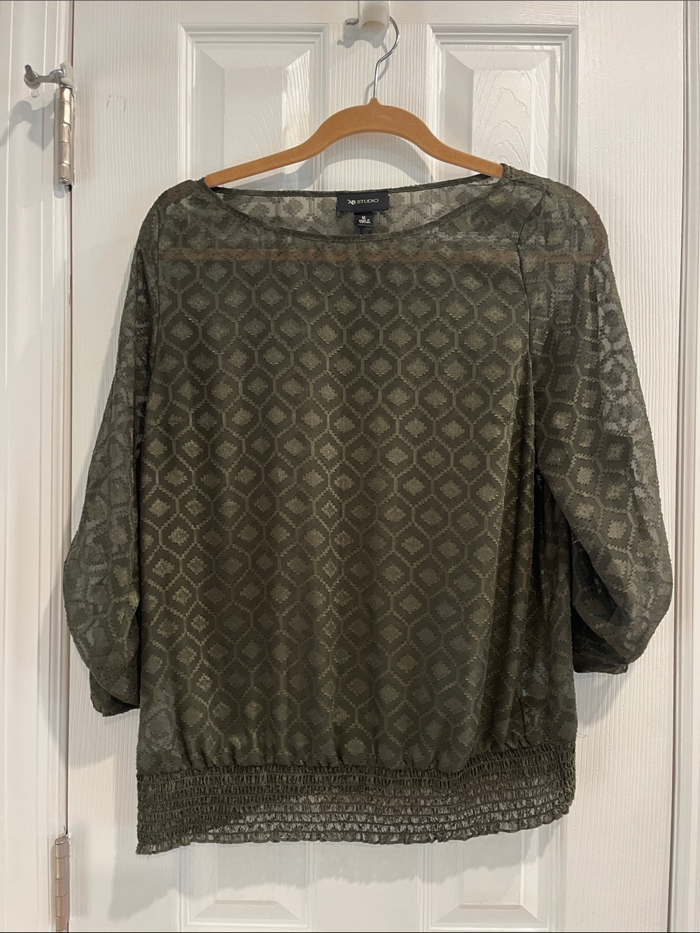 AB Studio Olive Geometric Print Blouse - Women's Long Sleeve